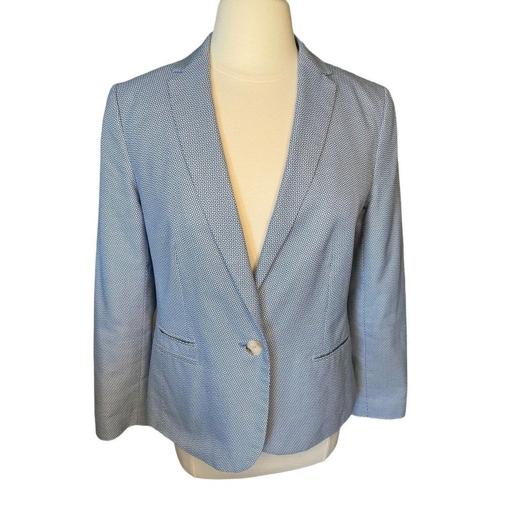 TALBOTS Blue Blazer Jacket Tiny Pattern Single Button Structured Womens Medium 8